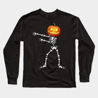 Backpack dance Skeleton Halloween Pumpkin Head Long Sleeve T-Shirt